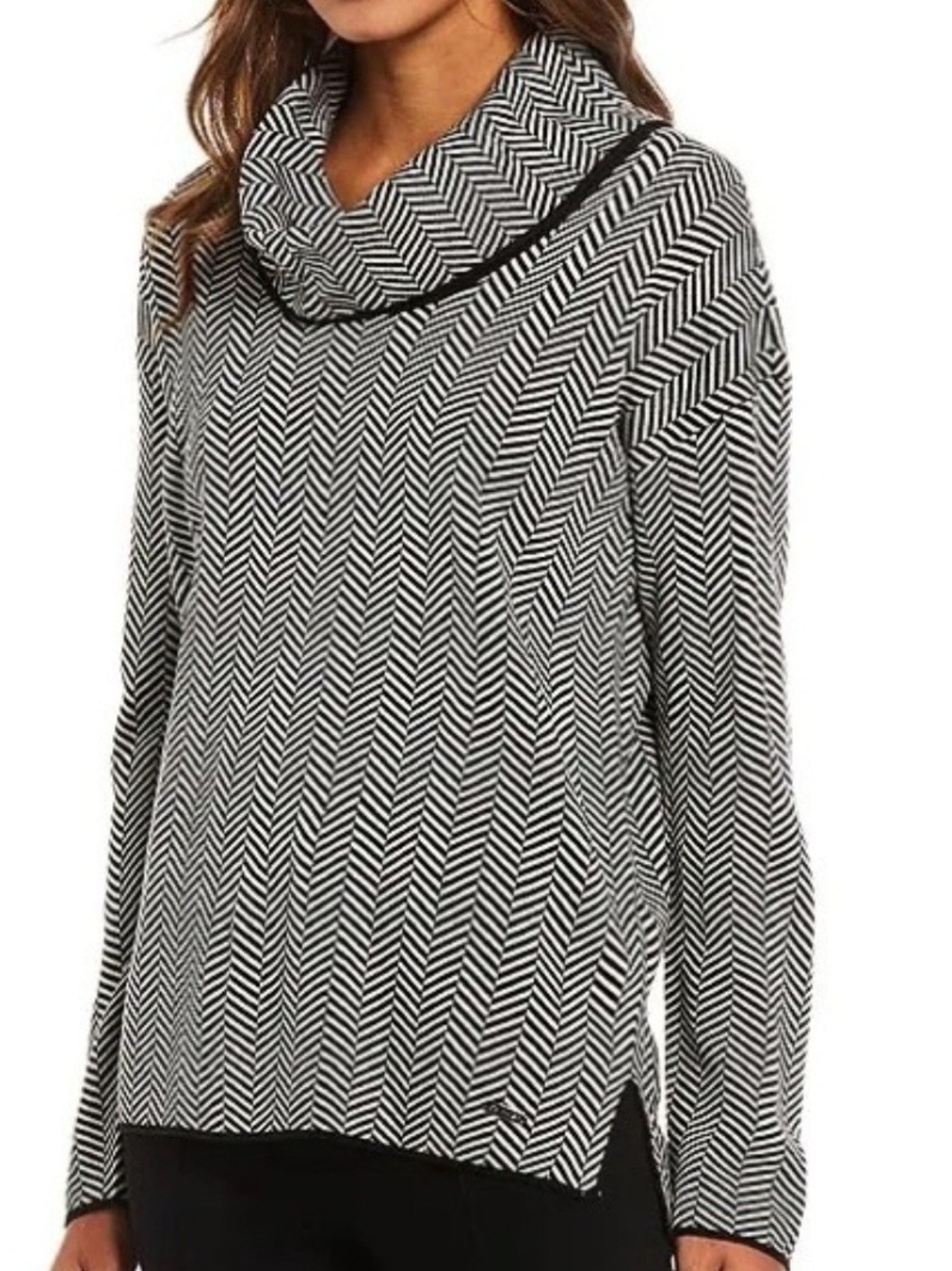 Calvin Klein Black & White Chevron Cowl Neck Sweater